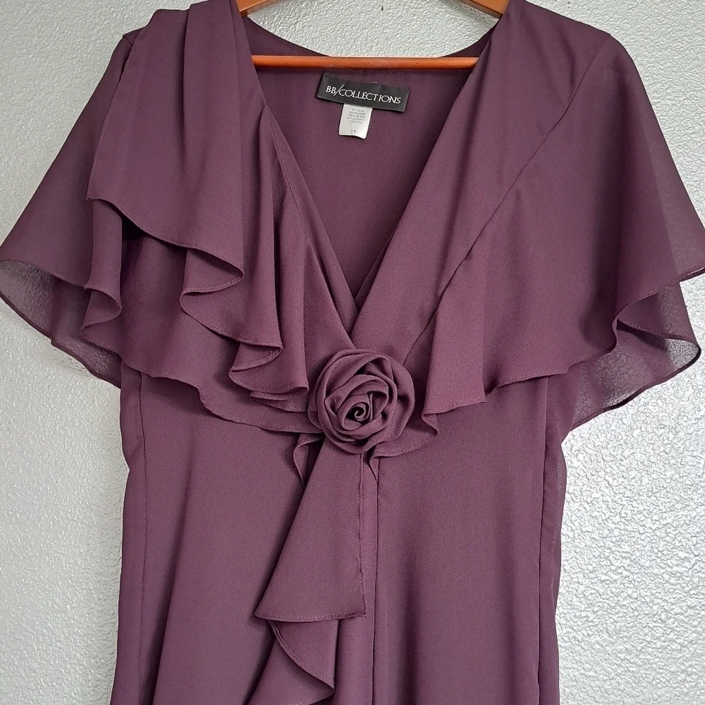 Vintage Eggplant Maxi Dress With Flutter Sleeves   Size 14
